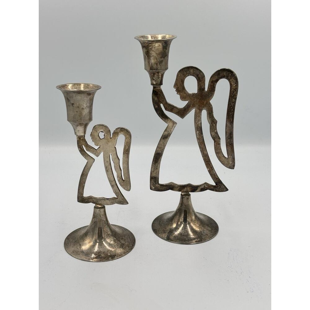 International Silver Co Set of 2 Angel Candlestick Holders Silver Plated